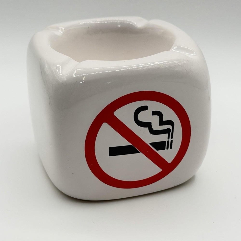 Vintage Novelty Ceramic Ashtray Cube No Smoking 3" Deep Well EUC